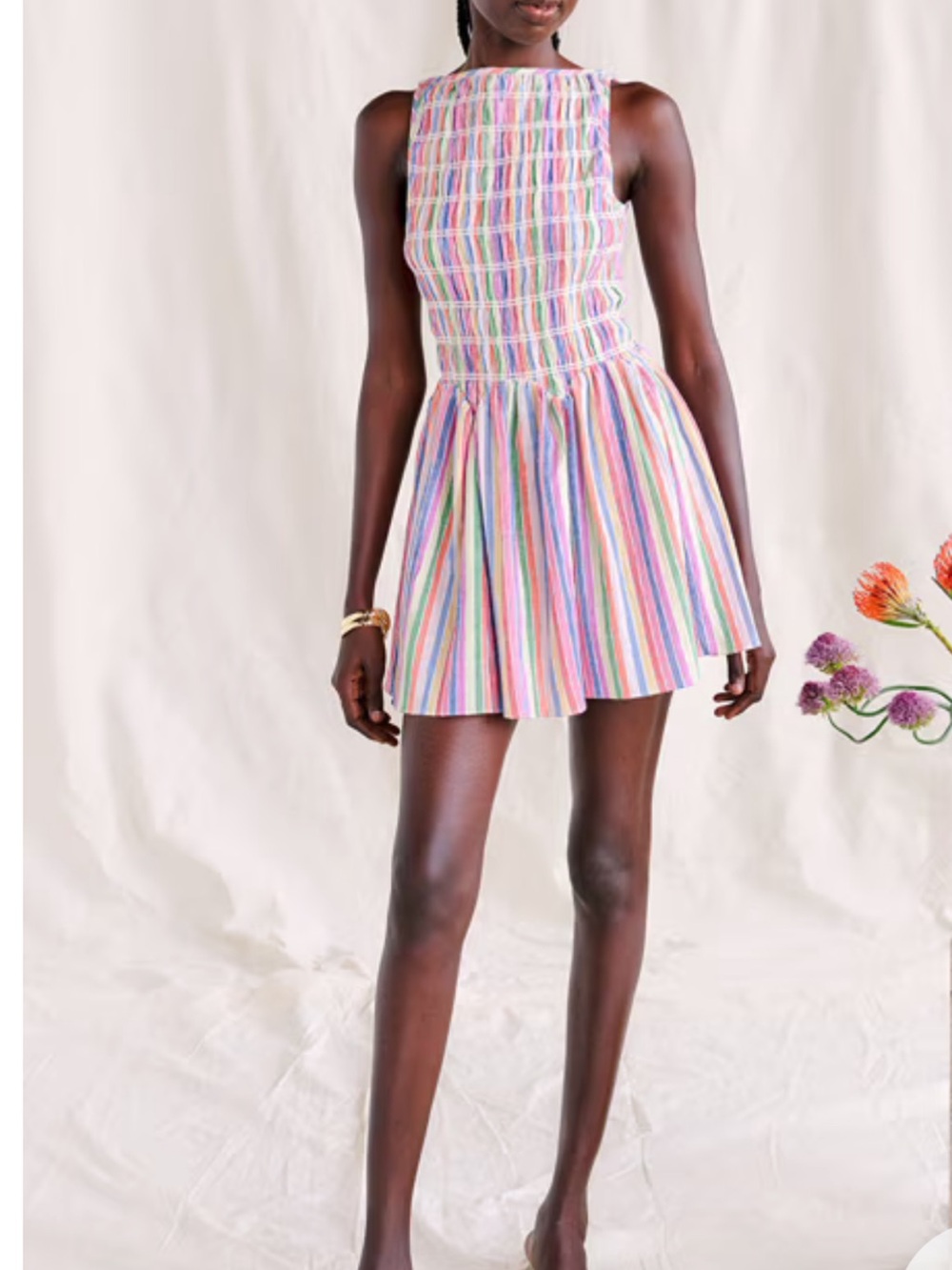 Colorful Striped Smocked Mini Dress